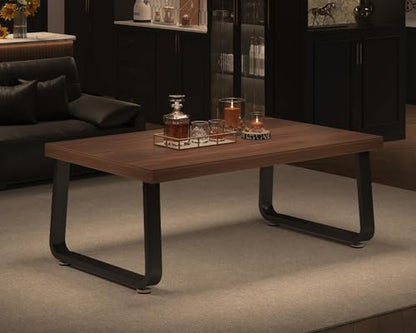 HSH Rustic Walnut Coffee Table, 39” Mid Century Modern Center Table, Rectangle Industrial Living Room Coffee Table, Simple Farmhouse Wood and Metal Tea Coffee Tables for Home Bedroom, Walnut, 39 in - color: Walnut, size: 39 Inch