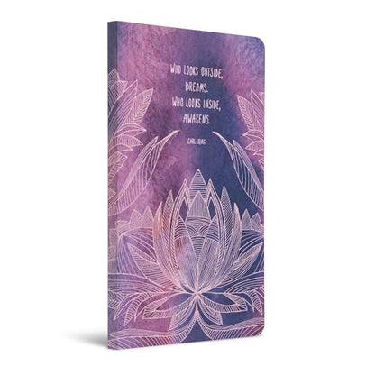 Compendium Softcover Journal – “Who looks outside, dreams. Who looks inside, awakens.”— A Write Now Journal with 128 Lined Pages, 5"W x 8"H - color: Outside Purple