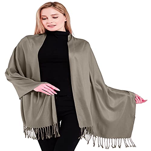 CJ Apparel Solid Color Tassels Design Nepalese Shawl Scarf Wrap Stole Throw Head Wrap Pashmina Gift Hand Made in Nepal New - color: Beige An1006