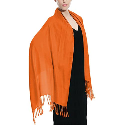 Glory Max Women Large Soft Silky Pashmina Shawl Wrap Scarf in Plain Solid Colors - color: Orange
