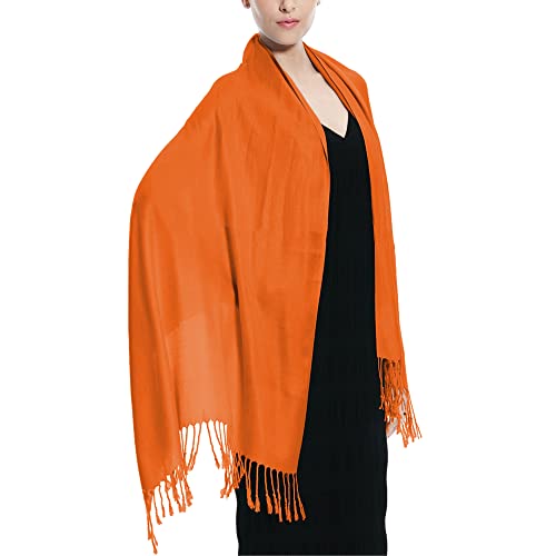 Glory Max Women Large Soft Silky Pashmina Shawl Wrap Scarf in Plain Solid Colors - color: Orange