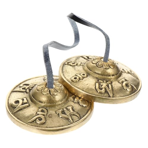 Baluue Nepal Copper Yoga Cymbals Bell with Sacred Pattern, Hand Percussion Instrument for Meditation and Mindfulness Sound Healing
