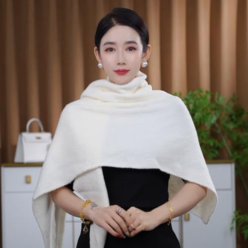 Shawls Wraps Women Triangle Sweater Scarf Warm Wool Blend Pashmina Cape Cold Weather Neck Warmer Winter Fall Accessory - color: Solid-creamy