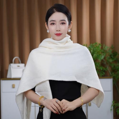 Shawls Wraps Women Triangle Sweater Scarf Warm Wool Blend Pashmina Cape Cold Weather Neck Warmer Winter Fall Accessory - color: Solid-creamy
