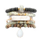 5PCS Natural Boho Beaded Bracelets Bangle for Women Men,Healing Turquoise Jasper Agate Crystal Gemstone Stone Chakra Multilayer Wrap Bohemian Handmade Jewelry Beads Stretch Bracelet Set - color: Grey Green