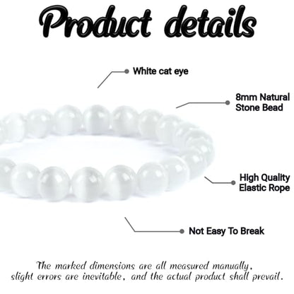 Natural Energy Healing Stone Charm Bracelet 8mm Natural Energy Healing Lava Rock Bracelet - Unisex - color: ZLY-White Cat Eyes