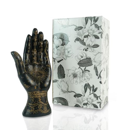Palmistry Hand Resin Statue Telling Palm Reading, Ancient Mystical Palm with Lines and Symbols Sculpture for Palm Readers（Black）