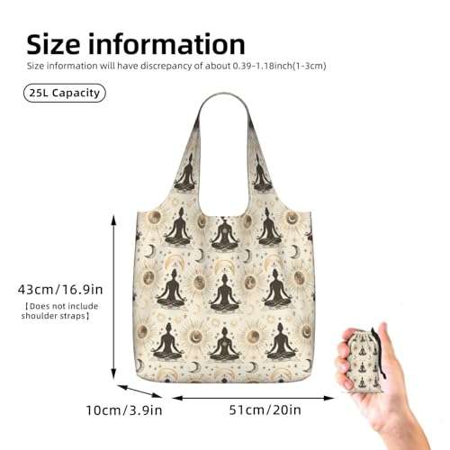 Yoga Meditation (10) For Foldable Shopping Bag, Washable Storage Tote For Work And Travel
