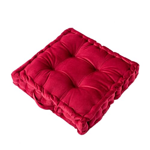 Square Floor Cushions for Adults, 17" Solid Color Velvet Square Floor Pillow Seating Cushions for Living Room Bedroom Reading Yoga Bedroom Home Decor (Red, 17 * 17 inches) - color: Red
