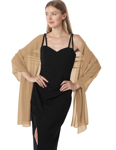 Chiffon Shawls and Wraps for Evening Dresses Women Elegant Soft Scarf Bridal Scarve Wedding Stole - color: Camel, size: Plus Size