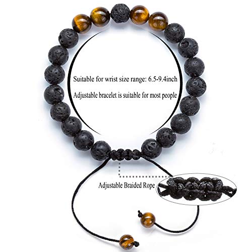 Men Women 8mm Lava Rock Aromatherapy Anxiety Essential Oil Diffuser Bracelet Braided Rope Natural Stone Yoga Gifts Beads Bracelet Bangle-21017 - style: B-Tiger Eye Stone