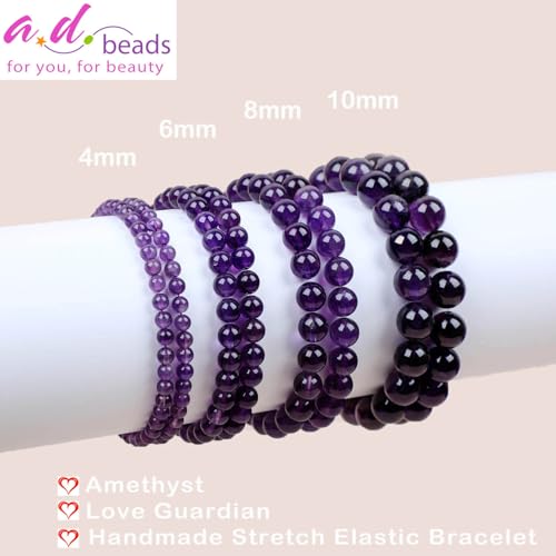 AD Beads Handmade Gemstone Stretch Elastic Bracelet Crystal Healing Reiki Nature's Beauty and Spiritual Essence Unisex - color: Amethyst (Love Guardian), size: 4mm