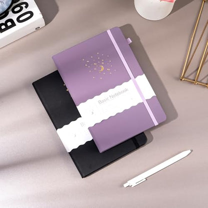 CAGIE 2 Pack Journals Notebook for Women Men, Hardcover Journaling Notebooks with Pen Loop, A5 Small Journal for Work Writing Note Taking Gifts, 5.7" x 8.3", Black& Purple - color: 00 Black Purple