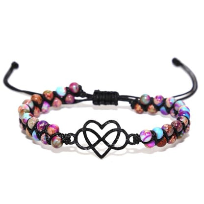 Women Boho Wrap Bracelet,Handmade Natural Stone Crystal Emperor Beads Heart Bracelet, Fashion Bohemian Jewelry Gift for Women - color: Double Heart