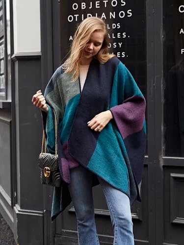 MissShorthair Women's Printed Shawl Wrap Fashionable Open Front Poncho Cape, Gift for Women - color: A-navy Black