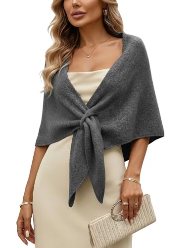 Shawl Wraps Women Pashmina Cardigan Triangle Cape Knit Shoulder Top Sweater Scarf for Fall Winter - color: 01 Grey