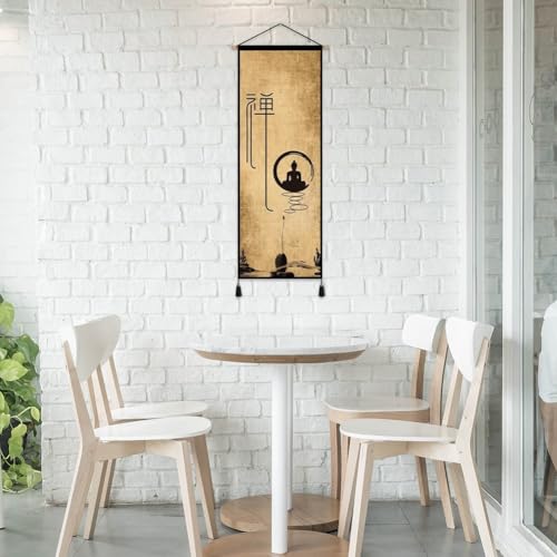 Chinese Scroll Painting Ancient Zen Wall Hanging Painting Retro Wall Decoration for Living Room Bedroom Office Home Accessory