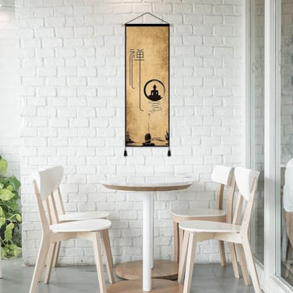 Chinese Scroll Painting Ancient Zen Wall Hanging Painting Retro Wall Decoration for Living Room Bedroom Office Home Accessory