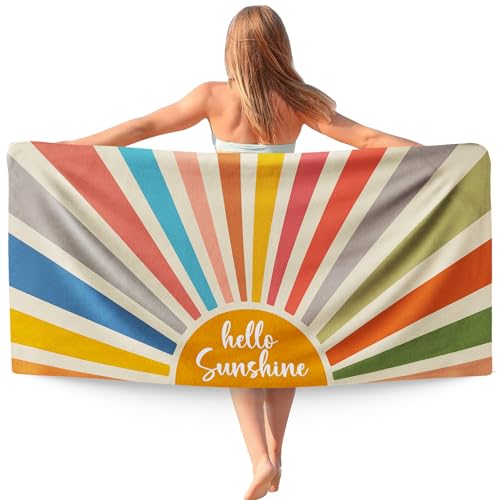Boho Colorful Sun Sunshine Beach Towel, Hello Sunshine Microfiber Beach Towels Oversized 30x60 Inch for Bathroom, Boho Quick Dry Travel Sand Free Beach Towel Decor for Swimming Pool Camping - color: Colorful Sunshine