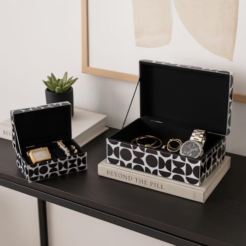 Stylish Glass Decorative Box for Shelf Display - Elegant Storage Box with Lid for Jewelry and Keepsake Boxes - Modern Decorative Boxes for Home Organizer and Decor Accents - Set of 2, 3.75", Black