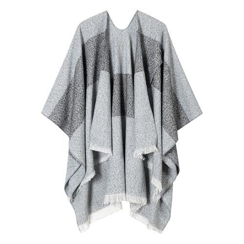 Women Shawl Wrap Poncho Cape Cardigan Open Front Coat Warm Scarf for Spring Fall Winter Cold Weather Days - color: Light Grey
