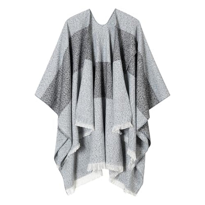 Women Shawl Wrap Poncho Cape Cardigan Open Front Coat Warm Scarf for Spring Fall Winter Cold Weather Days - color: Light Grey