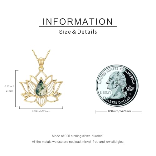 Lotus Necklaces for Women 925 Sterling Silver 7 Chakra/Yin Yang Pendant Necklace Spiritual Lotus Jewelry Birthday Yoga Gifts - style: Gold Moss Agate-Lotus