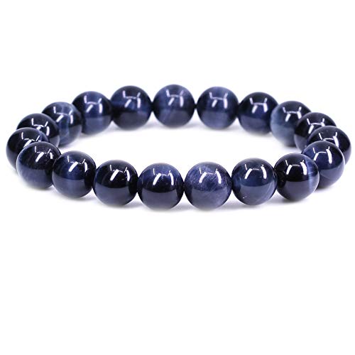 Amandastone Natural Gemstone 10mm Round Beads Stretch Bracelet 7 Inch - color: Blue Tiger Eye
