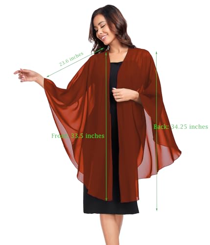 TONGFANTFL Shawls Wraps for Evening Wedding Party Chiffon Scarf Soft Bridal Wraps Wedding Guest Shawl Coverage - color: Burnt Orange