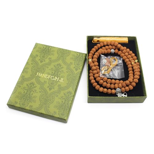 Authentic 5 Mukhi Rudraksha Mala - 108 Beads Spiritual Necklace with Tree of Life Pendant (10mm) - Yoga Meditation Jewelry for Men & Women - All-Natural Beads Chemical-Gift Box