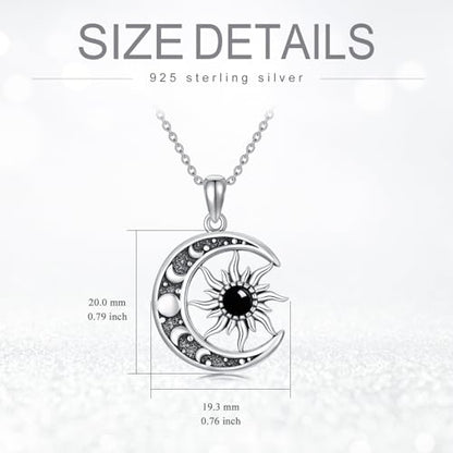 Sun and Moon Necklace 925 Sterling Silver Sun Moon Pendant Gemstone Jewelry Gifts for Women - style: Black Onyx