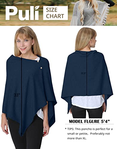 PULI Women's Versatile Knitted Shawls Scarf Poncho Sweater with Buttons Lightweight Spring Summer Fall Wraps - color: A-dark Slate Blue