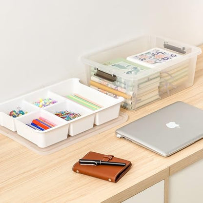 MACOPRO 17 QT Plastic Storage Box with Removable Tray, Bins with Lids, 2 Packs Clear Storage Container for Craft Supplies, Beads, Tools, Sewing, and Playdoh Organization(White, 2Pack-17QT) - size: 2Pack-17QT