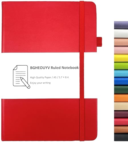 Notebook Journal, College Ruled Notebook Lined A5 160 Pages,Hard Cover Journals for Writing, Notebooks for Work Office School Women Men,5.7 inches x 8.4 inches(Red) - color: Red