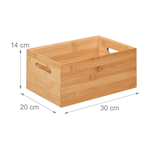 Relaxdays Storage Box, Stackable, Handles, H x W x D: 14 x 30 x 20 cm, Bamboo, Natural