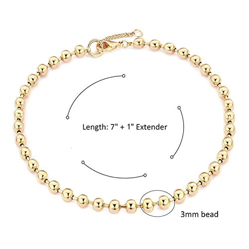 Gold Bracelets for Women 14K Gold Plated Simple Link Chian Bracelets Cute Dainty Charm Bracelets for Women Gold Jewelry - style: 3mm Ball