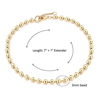 Gold Bracelets for Women 14K Gold Plated Simple Link Chian Bracelets Cute Dainty Charm Bracelets for Women Gold Jewelry - style: 3mm Ball