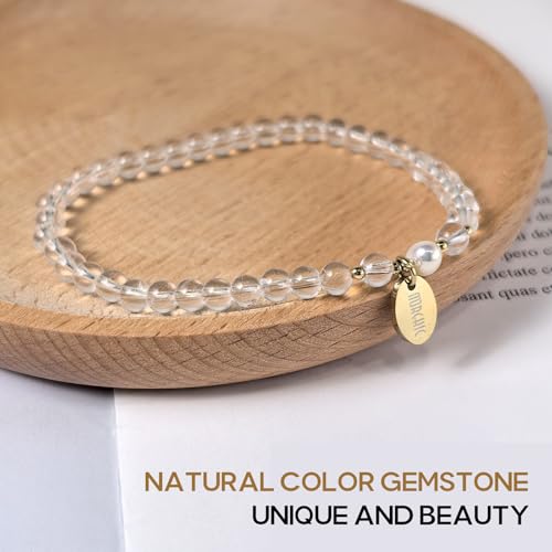 Morchic 4mm Natural Gemstone Beads Stretch Bracelet for Women, With Freshwater Pearls, Energy Gem Birthday Gift for Her 7.2” - color: Quartz