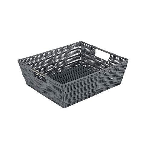 Simplify 15"x13"x5" Shelf Storage Woven Handles, Nursery, Playroom, Toys, Bedroom, Closet, Clothes, Office, Decorative Organizer Basket Rattan Totes, Large, Charcoal - color: Charcoal, size: Large Shelf