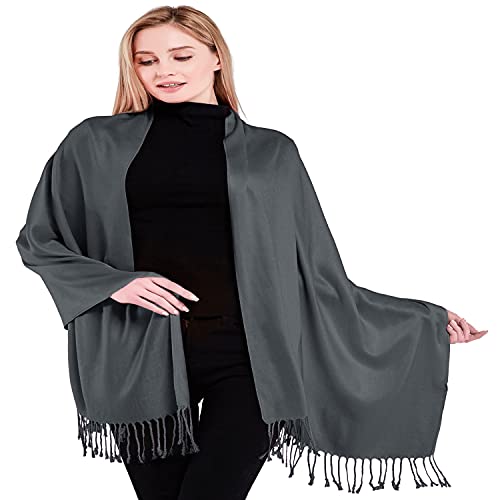 CJ Apparel Solid Color Tassels Design Nepalese Shawl Scarf Wrap Stole Throw Head Wrap Pashmina Gift Hand Made in Nepal New - color: Dark Grey A1038