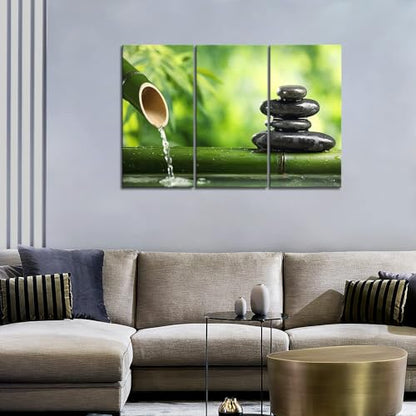 Zen Wall Art Green Spa Still Life with Bamboo Canvas Wall Art Painting Pictures Print On Canvas Botanical The Picture for Home Modern Decoration Stretched by Wooden Frame,Ready to Hang
