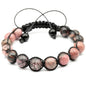 ElisaJewelryArt - Natural Black Onyx Beaded Bracelet Genuine Gemstone Strenght Crystal Macrame Bracelet Unisex Bracelet - color: Rhodonite, size: WOMEN
