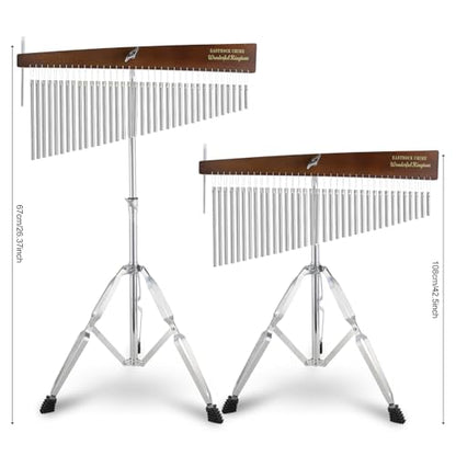EASTROCK 36 Note Chimes Slant Style Musical Instruments Percussion Instrument European Ash Single-row Chime Bar Chimes Percussion Height-Adjustable Stand Silver - color: Silver