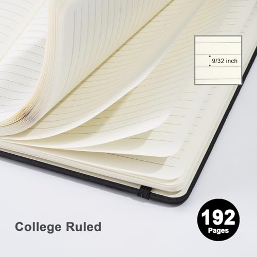 ViVin Lined Journal Notebooks for Work, 192 Pages, Medium 5.5 x 8.3 inch, College Ruled, A5 Hardcover Journaling Notebooks for Writing，Black，1 Pack