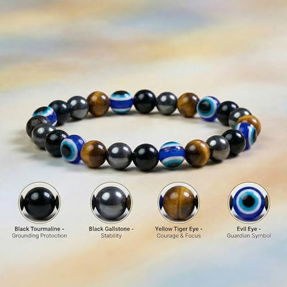 Bivei Protection Bracelet, Strength Crystal Healing Bracelet 8MM - Spiritual Stretch Beaded Jewelry for Women Men Gift - color: Protection