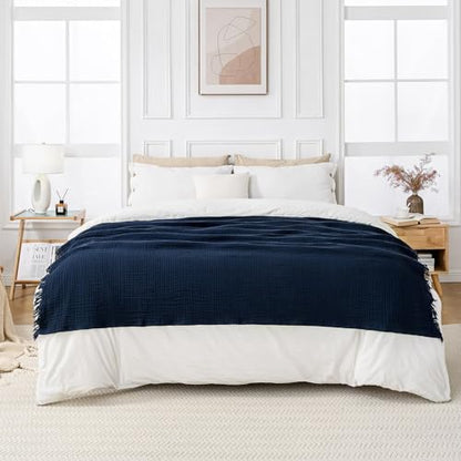 Esterra Muslin Throw Blanket 50x65 Inches Cozy Soft Lightweight Pre-Washed Cotton Blanket, All Season Breathable 4-Layer Gauze Blanket Throw for Sofa Couch Bed, Navy Blue - color: 13 - Navy Blue, size: Throw (50"x65")