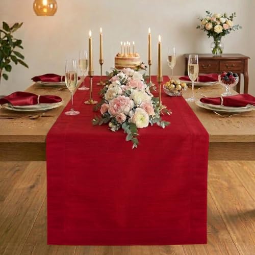 Luxe Shine™ by D'Moksha Tango Red Table Runner 72 Inches Long, Elegant Silk Table Runner, Machine Washable, 14 x 72 Inch for Dresser, Dining- Summer, Father's Day - color: Tango Red, size: 14 X 72 Inch