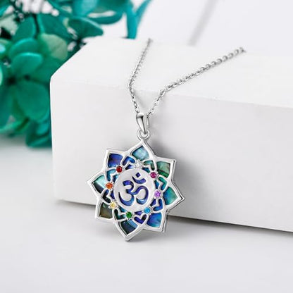 YAFEINI Flower Necklace S925 Sterling Silver Rose/Lotus/Tulip/Hibiscus Pendant Necklaces Flower Jewelry Gifts for Women Mom Wife - style: Om