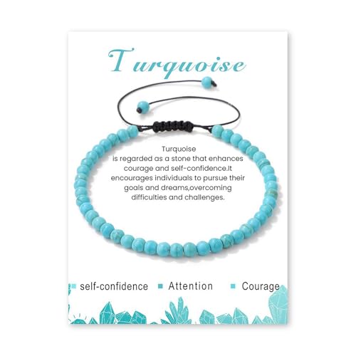 Crystal Bracelet for Women 4mm Adjustable Braided Natural Stone Bracelets Handmade Beaded Bracelets Gemstone Bracelet Healing Crystal Bracelet Crystal Jewelry for Women - style: turquoise