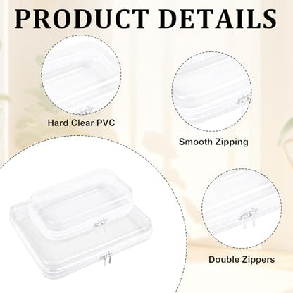 2 Pcs Clear Hard Shell Zipper Case, Portable Clear Zipper Pouches Hard Shell, Waterproof Plastic Transparent Storage Box Set with Double Zips for Cosmetic Stationery Snack Toy Storage Organizer Bins - size: 4in*1PCS,8in *1PCS